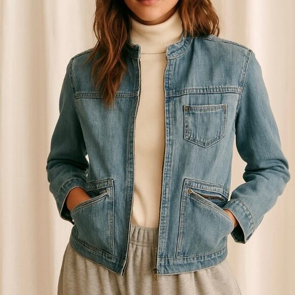 Old Navy Jackets & Blazers - Vintage Old Navy 90s Minimalist French Chic Zip Up Denim Jacket